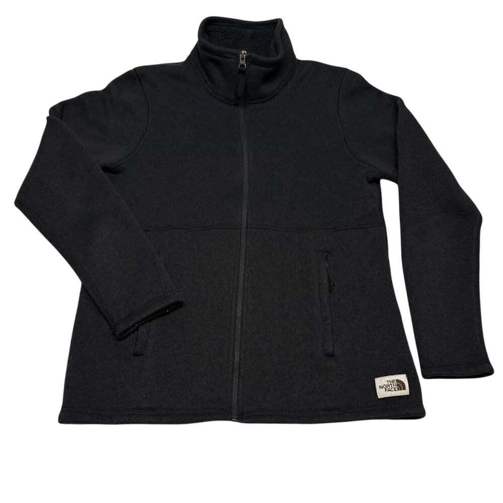 The North Face Jacket Black Full Zip Crescent Sherpa Lined Sweater Size M